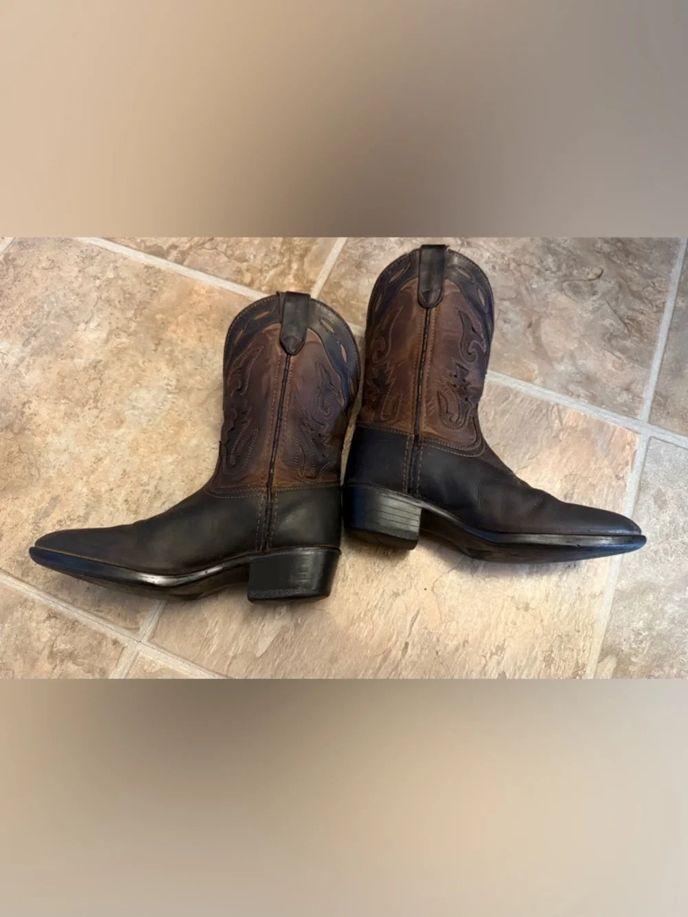 Vintage Kids Leather Cowboy Boots Sz 13 Western Brown Black Two Tone Rodeo Youth
